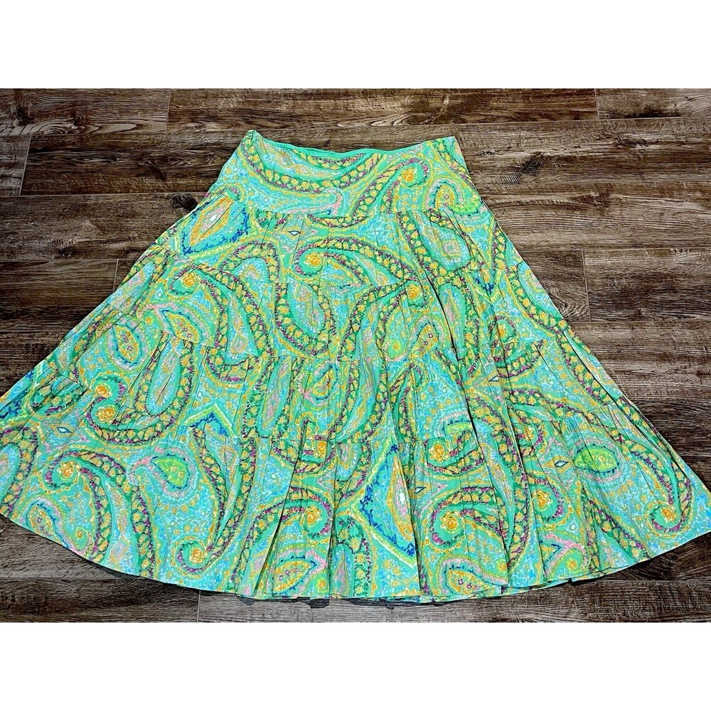 Ralph Lauren Maxi Skirt Size Petite Large Green Paisley Lined NEW Dress Boho